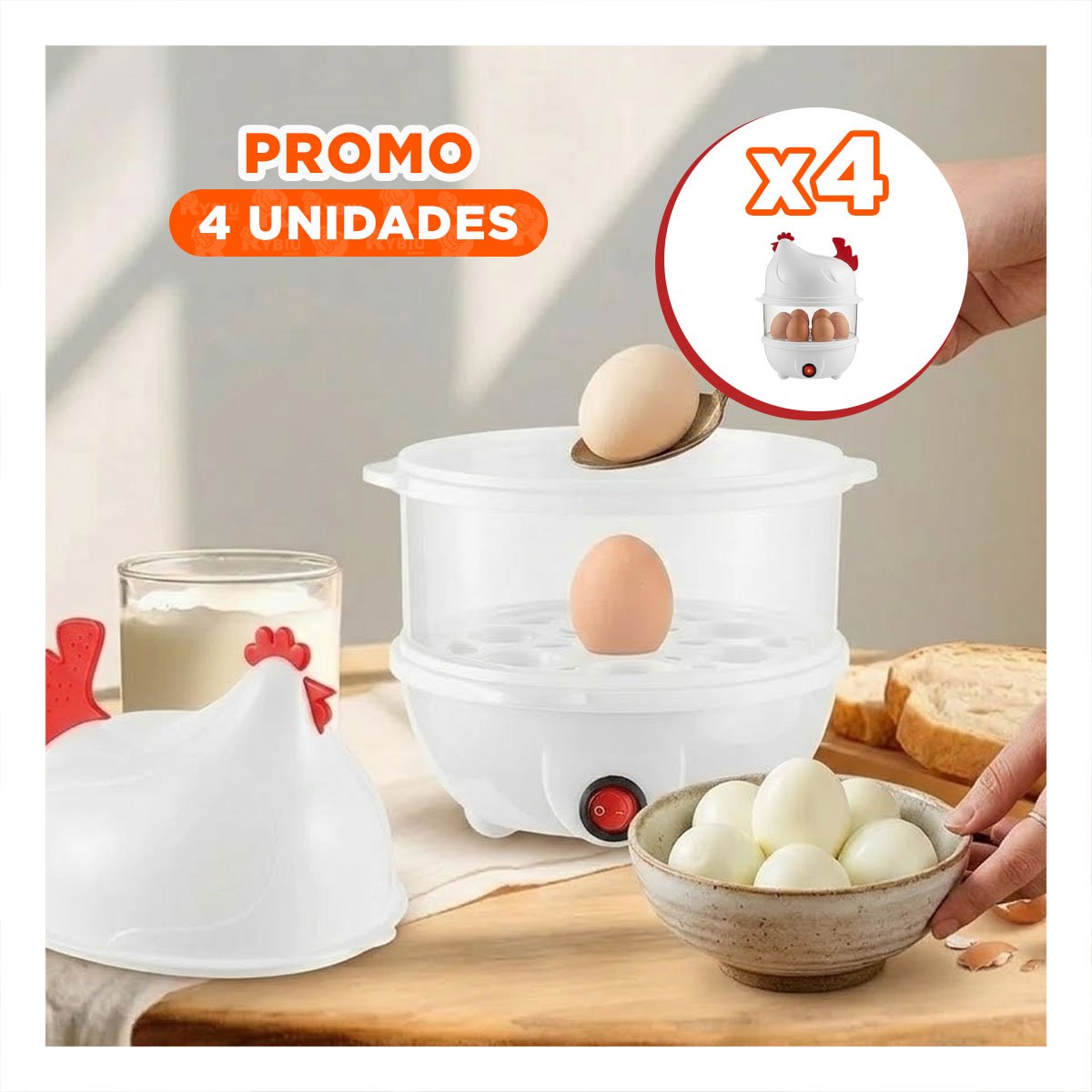 PACK4 COCINA VAPOR DE HUEVOS BLANCO CON 2 NIVELES PARA COCINA SALUDABLE YREGALO STICKER - 1