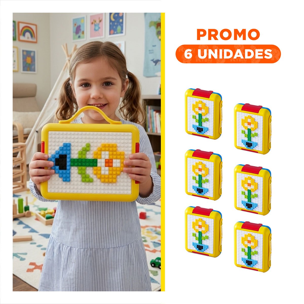 PACK6 ORGANIZADOR CON DIVISIONES LEGO 4 DIVISIONES AMARILLO PARA COLEGIO YREGALO STICKER - 1