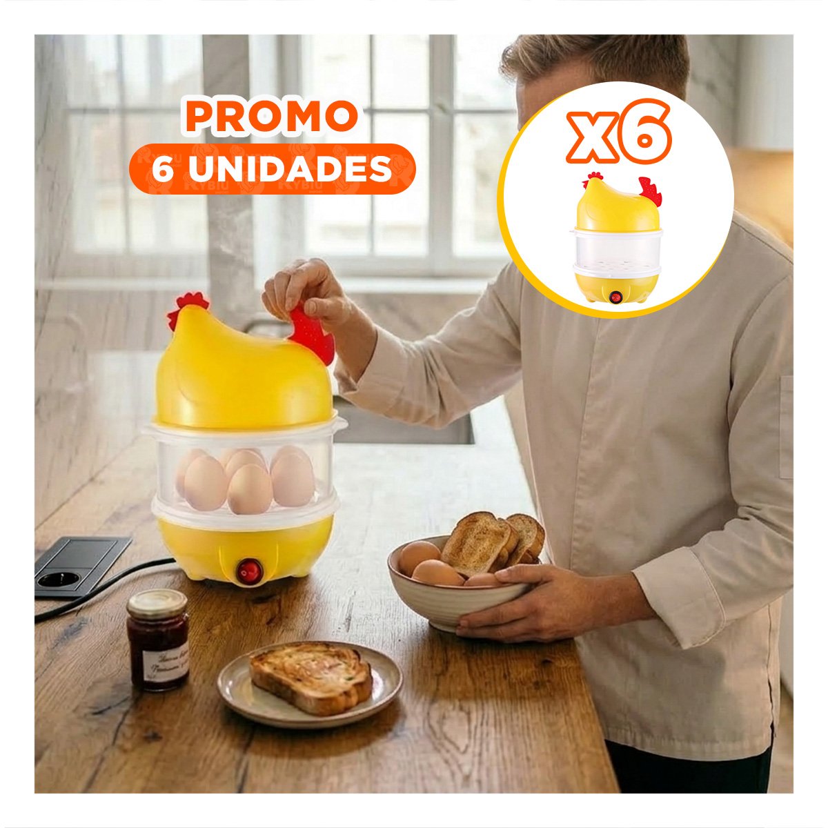 PACK6 UTENSILIO DE COCINA PARA HUEVOS DOS NIVELES AMARILLO USO DIARIO EN CASA - 1