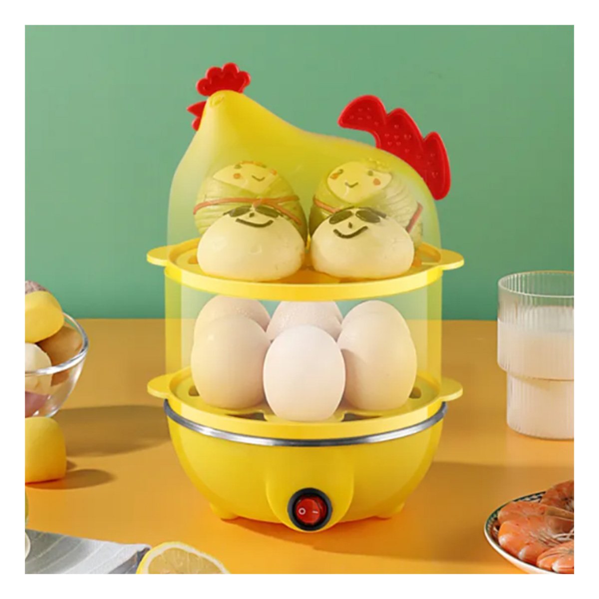 PACK6 UTENSILIO DE COCINA PARA HUEVOS DOS NIVELES AMARILLO USO DIARIO EN CASA - 5