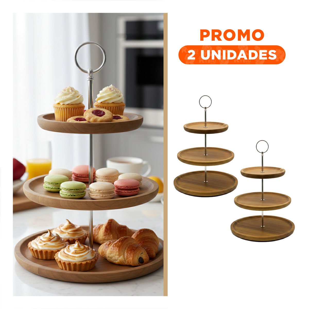 PACK2 PLATO EXHIBIDOR CIRCULAR 3 NIVELES MARRON MADERA ORGANIZACIÓN Y COCINA YREGALO STICKER - 1