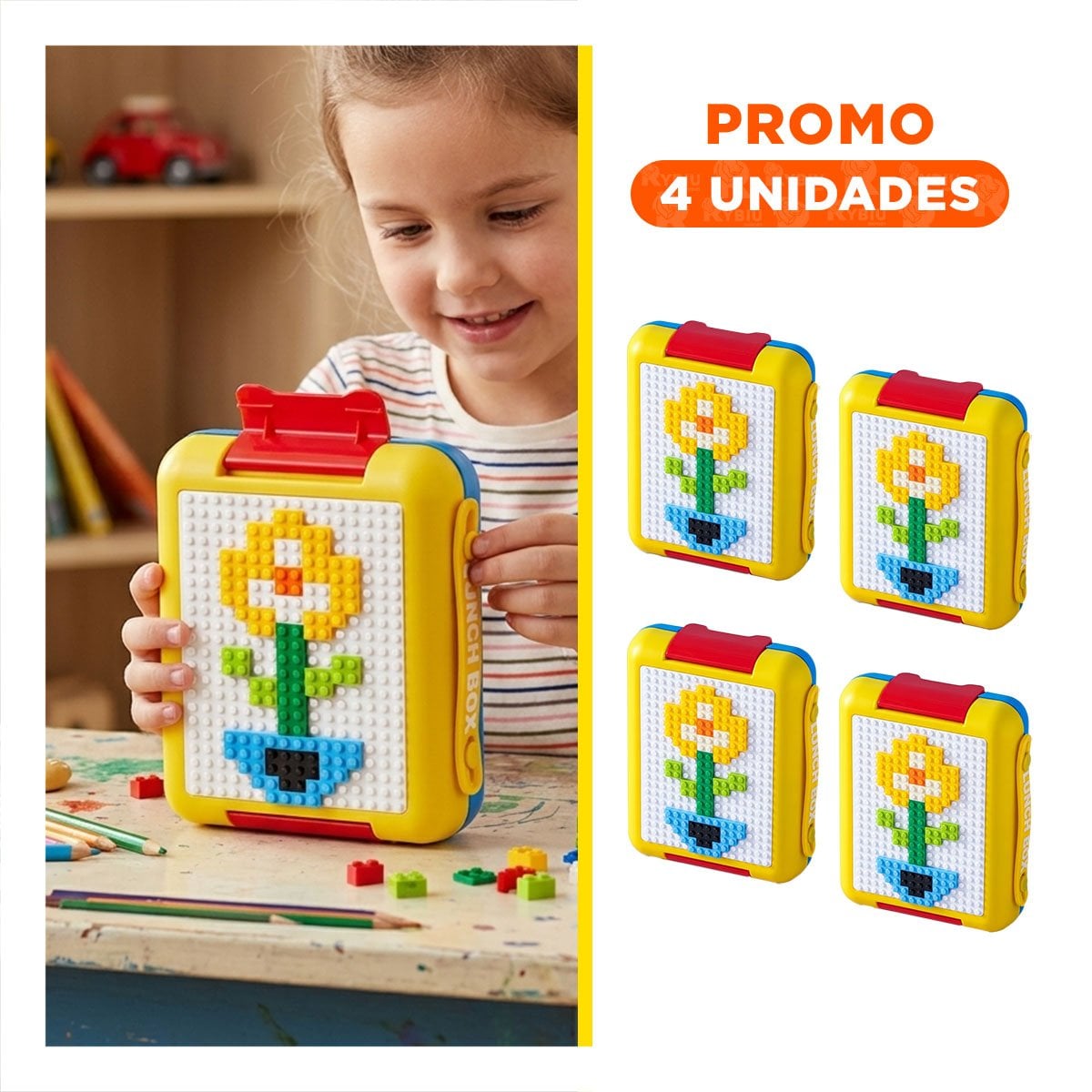 PACK4 LONCHERA FUNCIONAL LEGO 4 DIVISIONES AMARILLO PARA USO DIARIO - 1