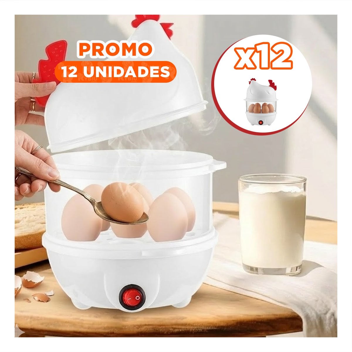 PACK12 CALENTADOR DE HUEVOS BLANCO CON 2 NIVELES PARA COCINA PRACTICA EN CASA YPAPEL REGALO - 1
