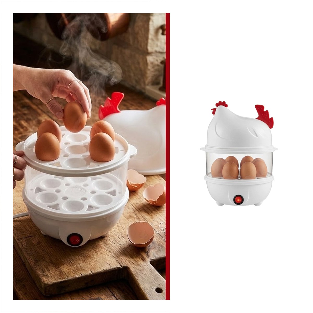 COCEDOR AUTOMATICO DE HUEVOS BLANCO CON 2 NIVELES PARA COCINAR SIN ESFUERZO YPAPEL REGALO - 5
