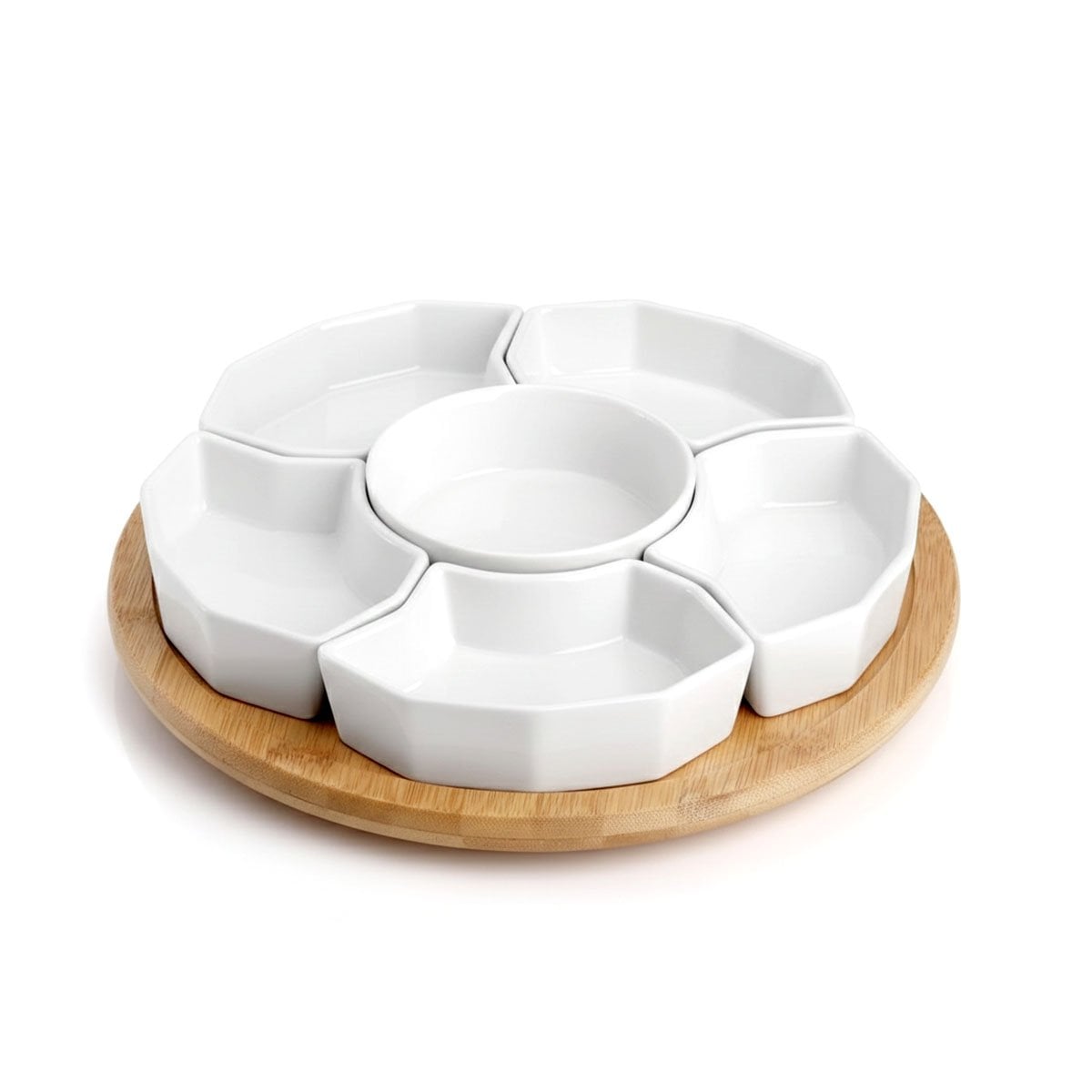 BANDEJA DE 6 BOWLS DE COLOR BLANCO 30CM CERAMICA GUARDAR ALIMENTOS Y HOGAR YREGALO STICKER - 1