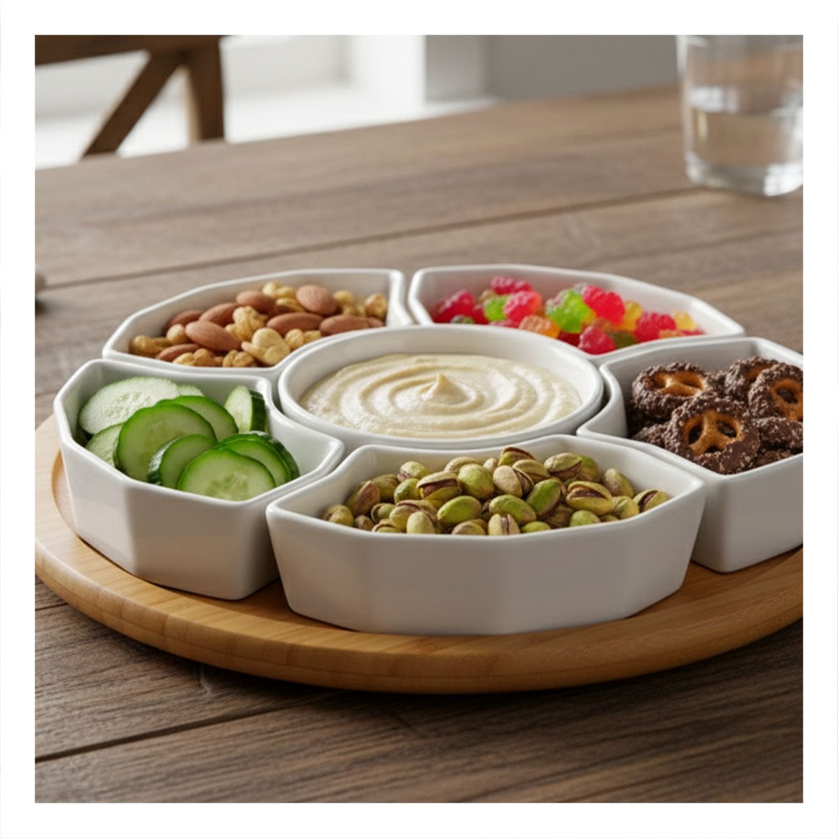 BANDEJA DE 6 BOWLS DE COLOR BLANCO 30CM CERAMICA GUARDAR ALIMENTOS Y HOGAR YREGALO STICKER - 2