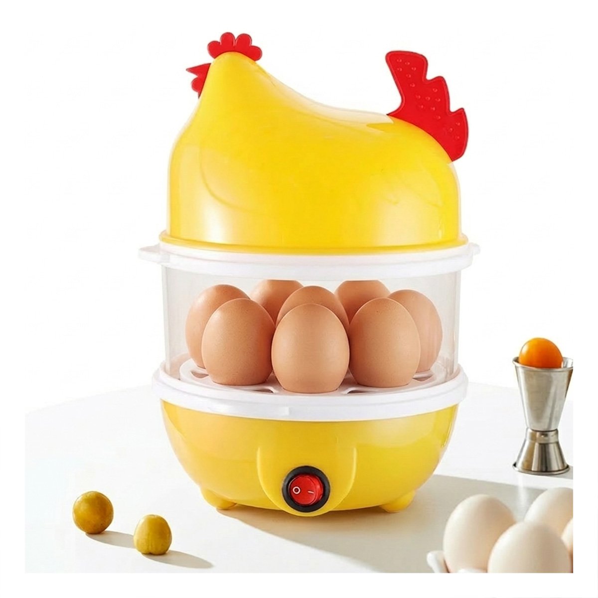 PACK6 APARATO PARA COCER HUEVOS DOS NIVELES AMARILLO FUNCIONAL PARA COCINA YPAPEL REGALO - 5