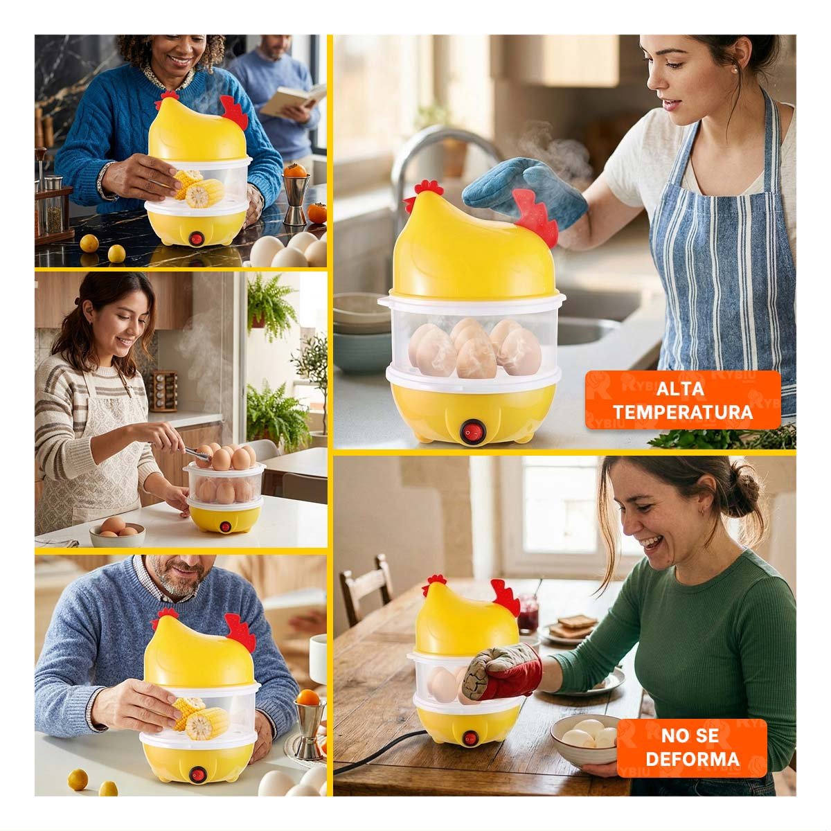 GALLINA DISPENSADOR DE HUEVOS DOS NIVELES AMARILLO COMPACTO COCINA HOGAR YSTICKY - 2