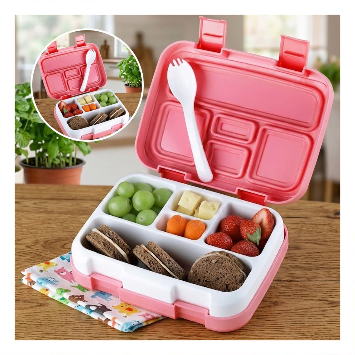 CAJA ORGANIZADORA BENTO 5 DIVISIONES ROSADO PARA COMIDAS DIARIAS PRACTICAS YPAPEL REGALO - 2