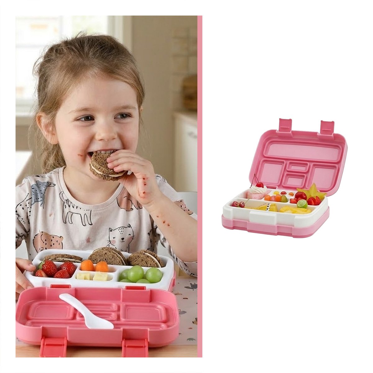 CAJA ORGANIZADORA BENTO 5 DIVISIONES ROSADO PARA COMIDAS DIARIAS PRACTICAS YPAPEL REGALO - 5