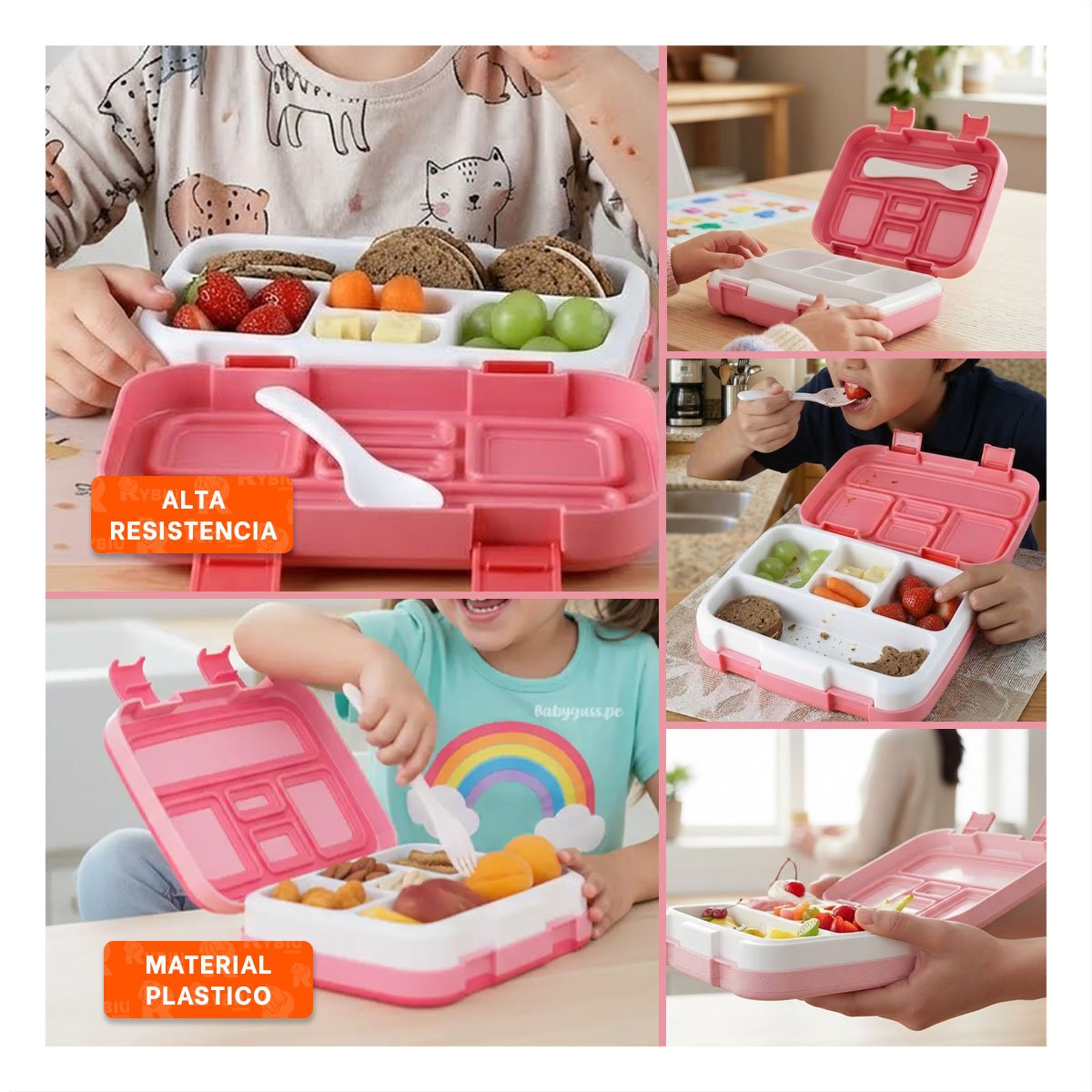 CAJA PORTATIL BENTO 5 DIVISIONES ROSADO PARA ALIMENTOS FRESCOS DIARIOS YLIGAS REGALO - 1