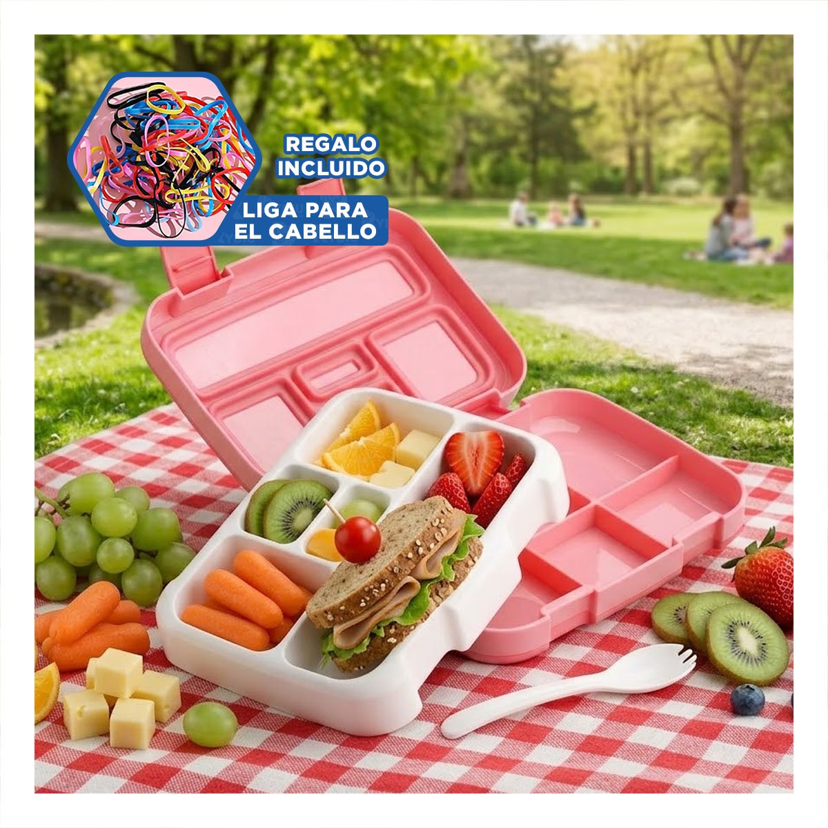 CAJA PORTATIL BENTO 5 DIVISIONES ROSADO PARA ALIMENTOS FRESCOS DIARIOS YLIGAS REGALO - 2
