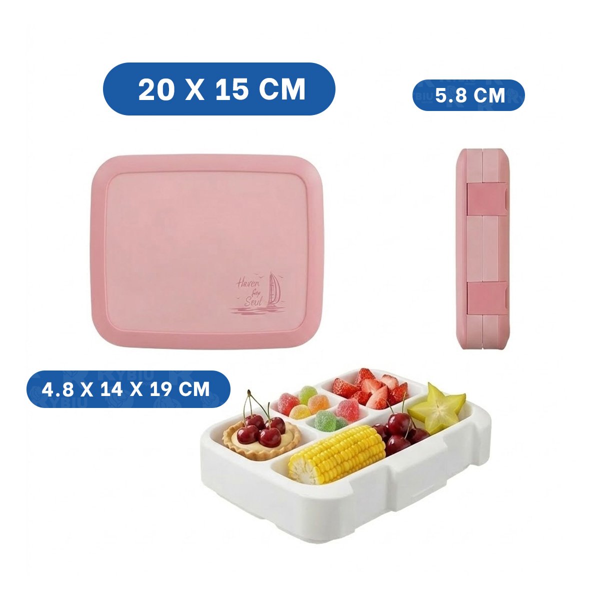 CAJA PORTATIL BENTO 5 DIVISIONES ROSADO PARA ALIMENTOS FRESCOS DIARIOS YLIGAS REGALO - 4