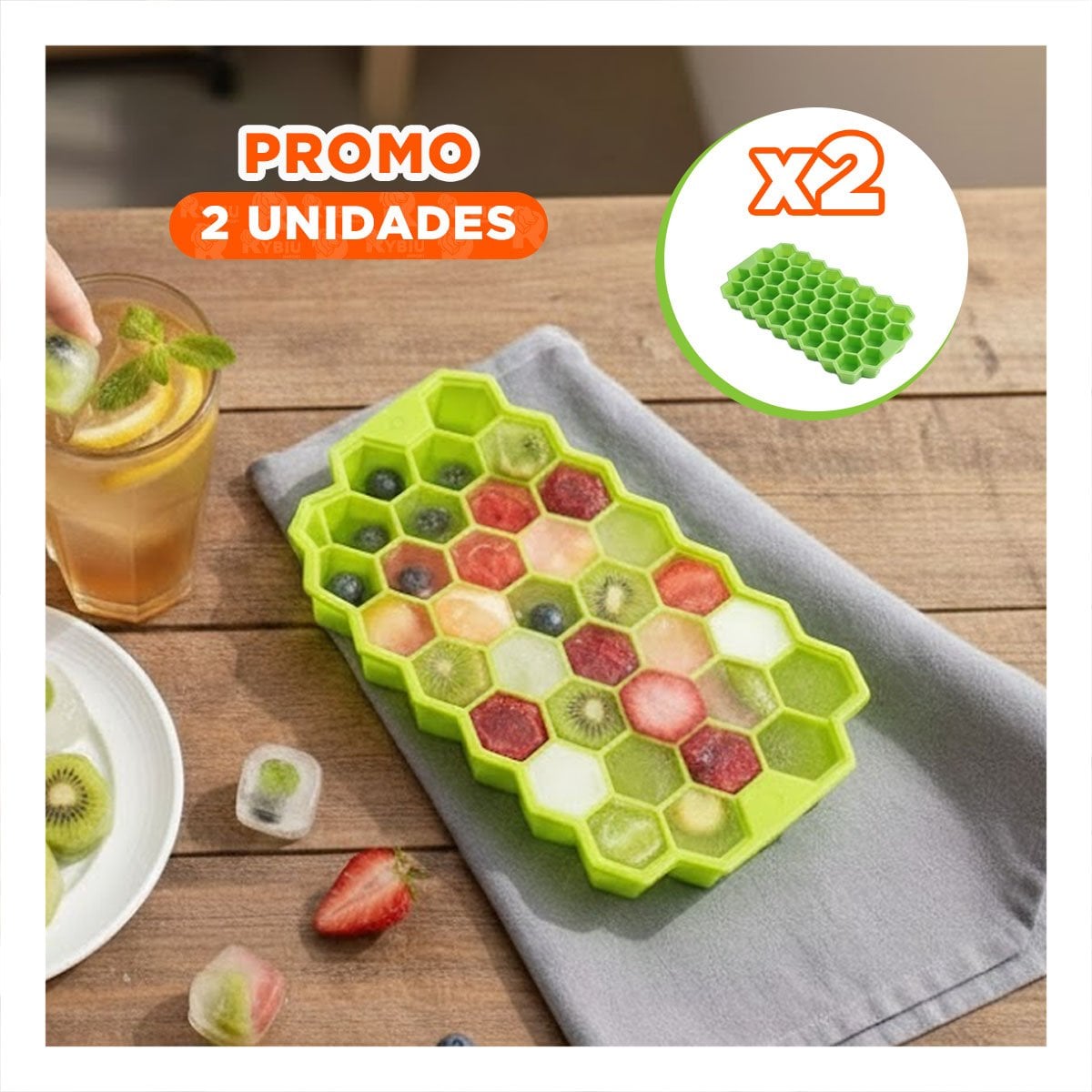 PACK2 BANDEJA DE HIELO CON DISEÑO DE LUJO EN VIVIENDA 20,5X12CM VERDE YPAPEL REGALO - 1