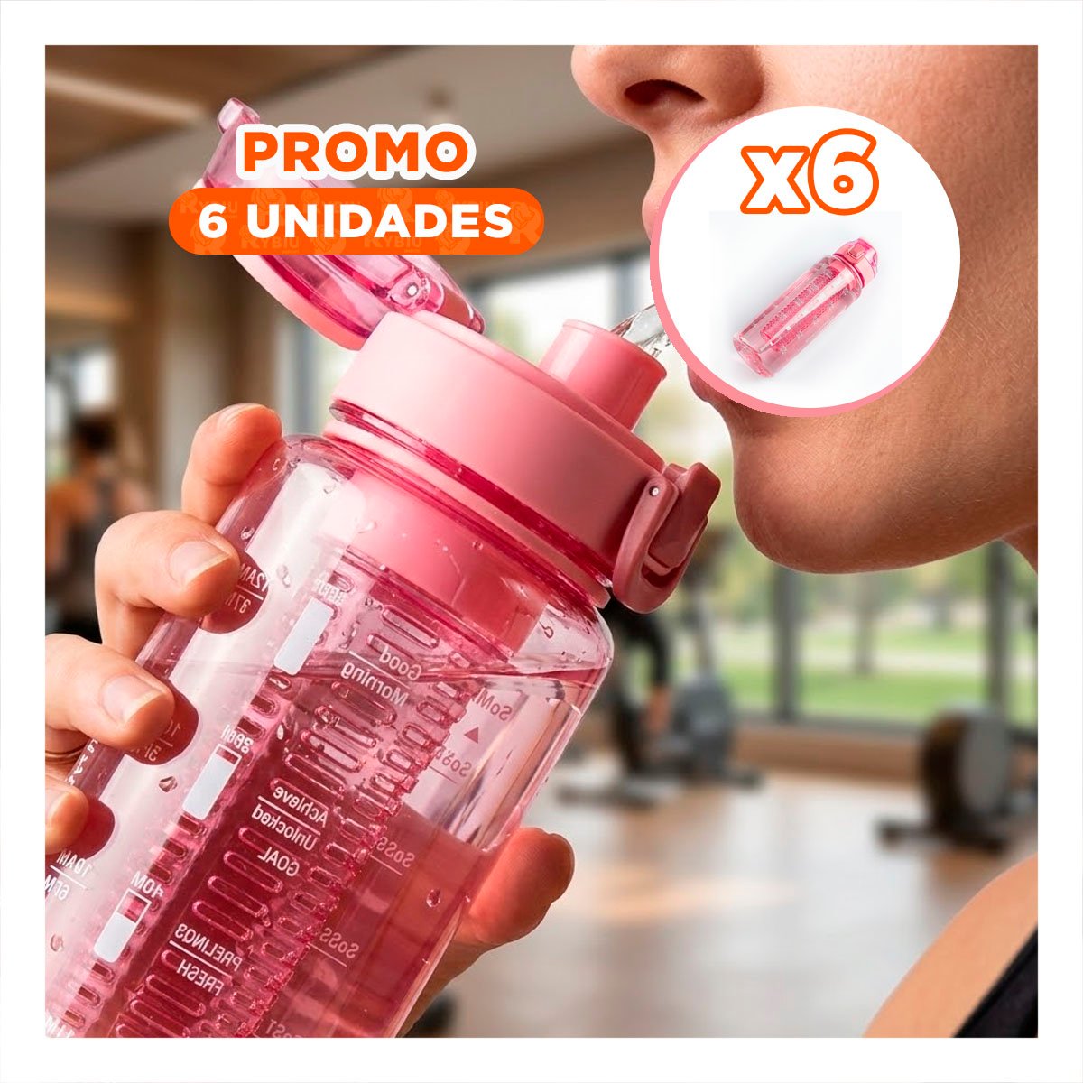 PACK6 BIDON LIGERO CON FILTRO 1000 ML ROSADO TRANSPARENTE PARA TRANSPORTE COMODO YPAPEL REGALO - 1
