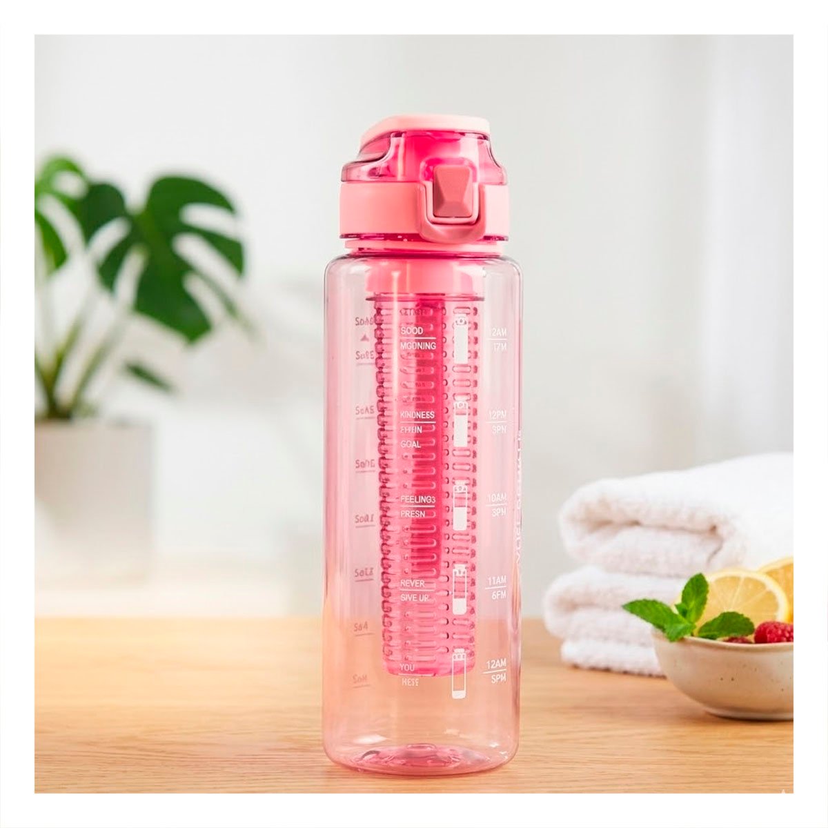 PACK6 BIDON LIGERO CON FILTRO 1000 ML ROSADO TRANSPARENTE PARA TRANSPORTE COMODO YPAPEL REGALO - 5