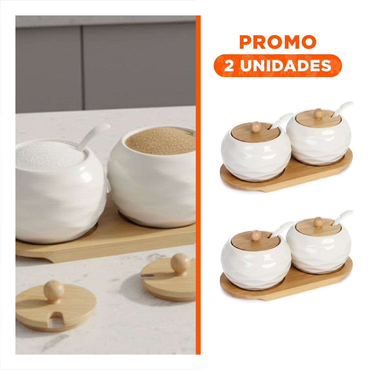 PACK2 COMBO DE 2 RECIPIENTES CON TAPA BAMBU BLANCO 19,9CM GUARDAR ALIMENTOS YREGALO STICKER - 1