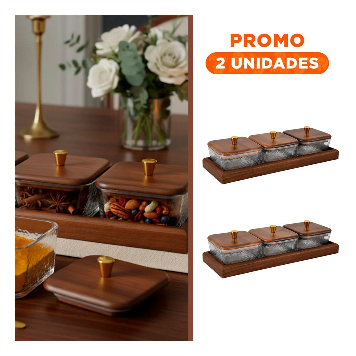 PACK2 PACK RECIPIENTES MARRON CON 32,5X12CM BASE Y TAPA DE MADERA 3 UNIDADES YREGALO STICKER - 1