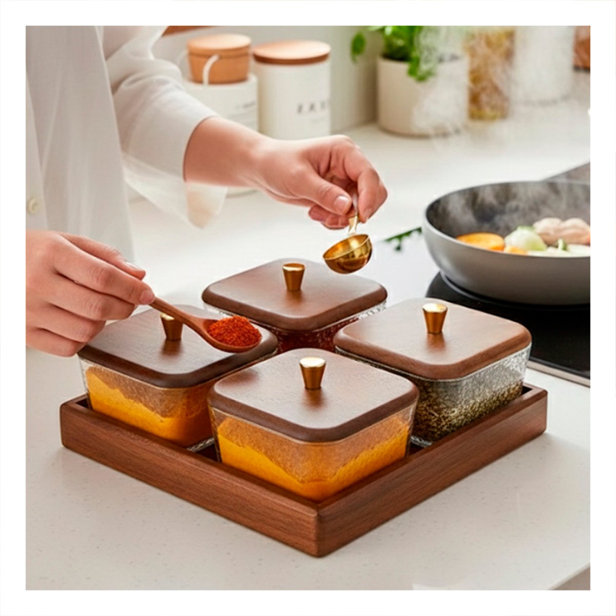 PACK4 CONJUNTO DE 4 RECIPIENTES CON TAPA MADERA BASE MARRON DE ALMACENAJE YREGALO STICKER - 3