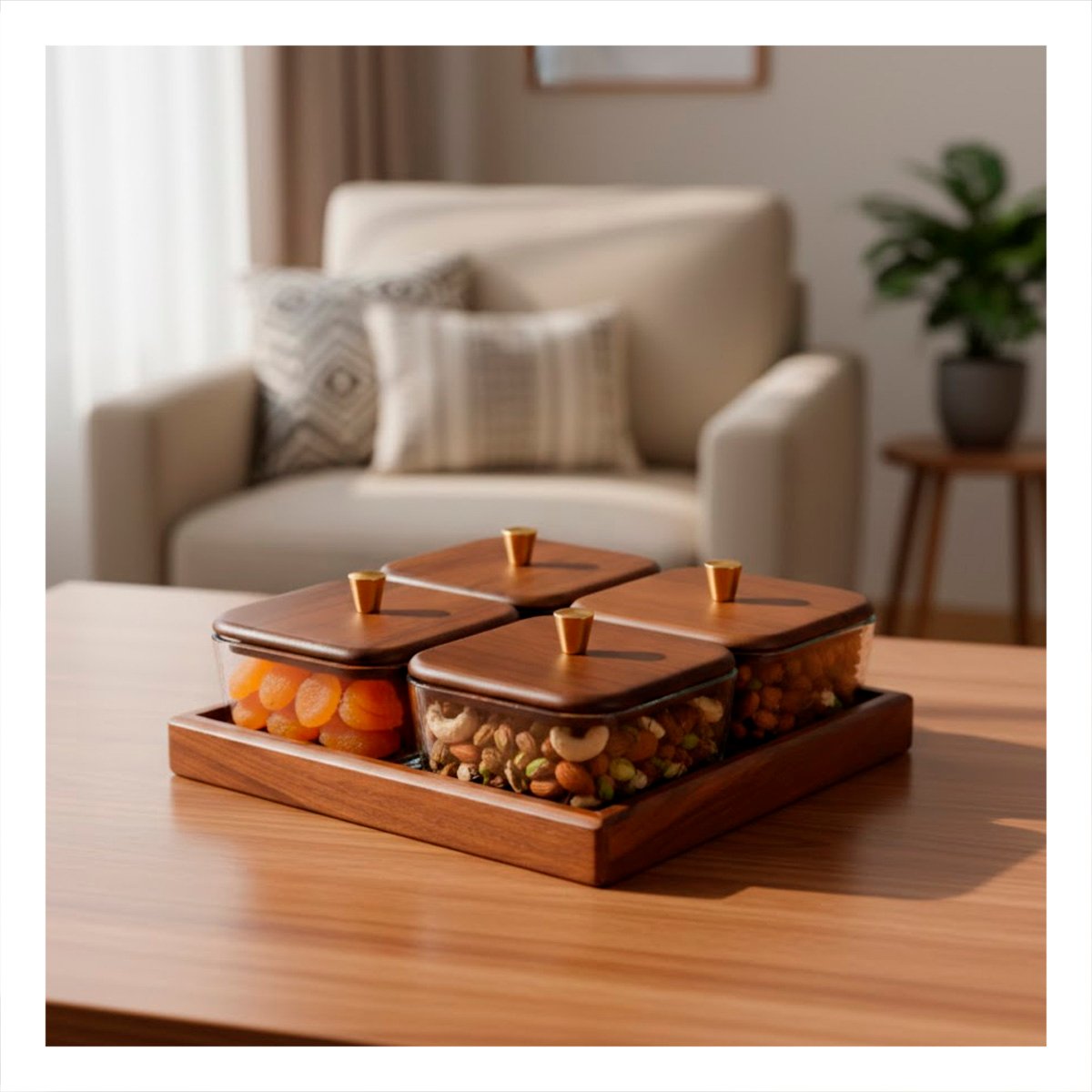 PACK4 CONJUNTO DE 4 RECIPIENTES CON TAPA MADERA BASE MARRON DE ALMACENAJE YREGALO STICKER - 5