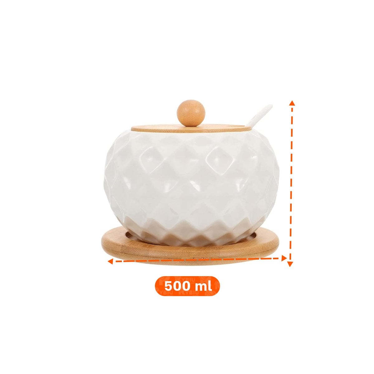 PACK6 FRASCO CIRCULAR 500ML CON BASE DE COLOR BLANCO TAPA DE BAMBU Y CUCHARA YPAPEL REGALO - 4