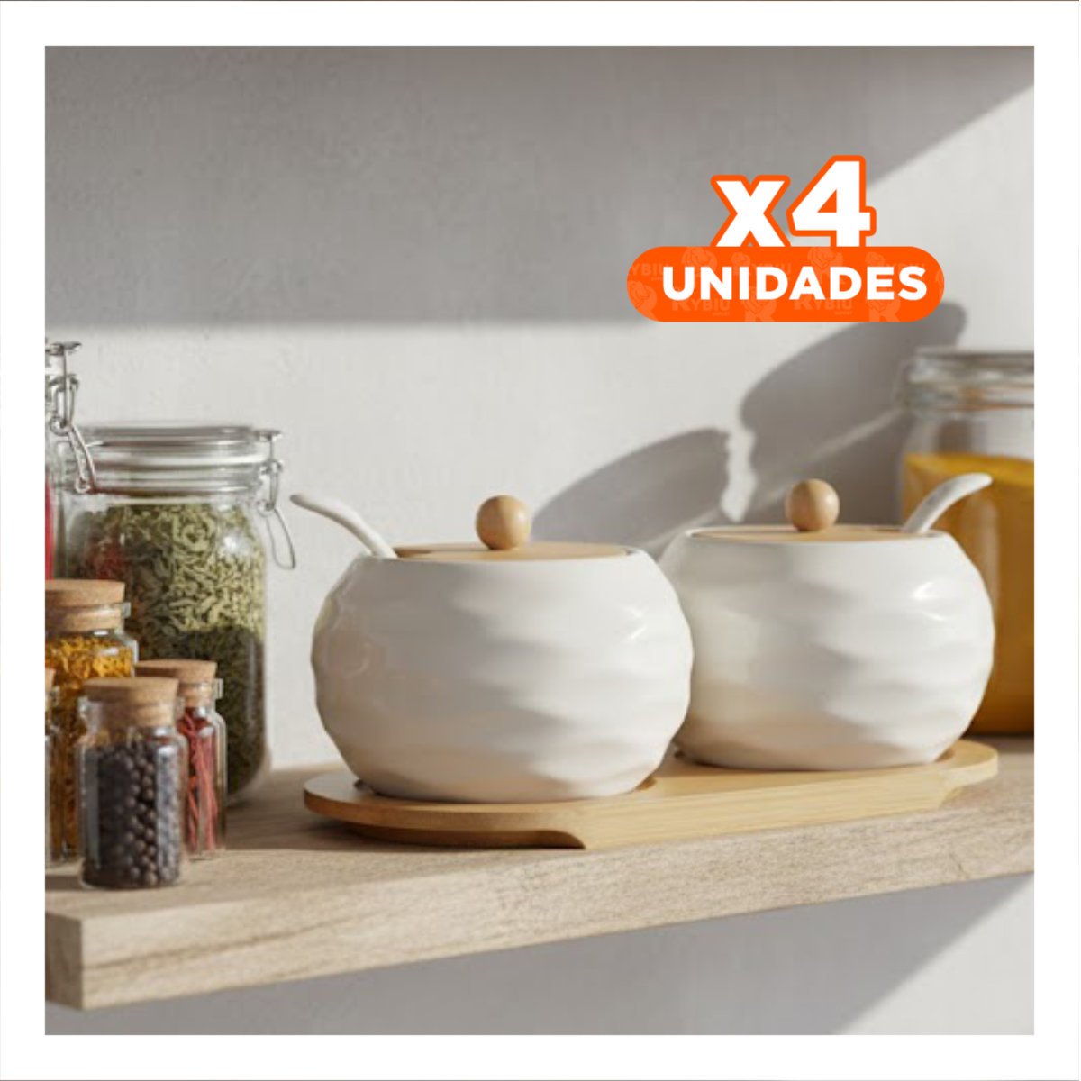 PACK4 PACK DE 2 BLANCO TAPA BAMBU 19,9CM USO DIARIO COCINA Y ALMACENAJE YREGALO STICKER - 1