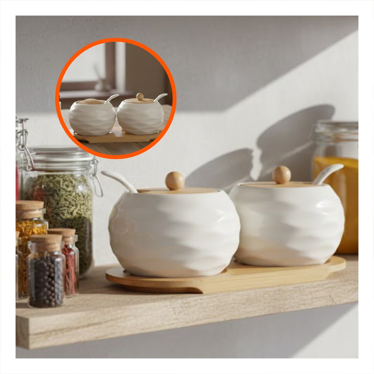 PACK4 PACK DE 2 BLANCO TAPA BAMBU 19,9CM USO DIARIO COCINA Y ALMACENAJE YREGALO STICKER - 3