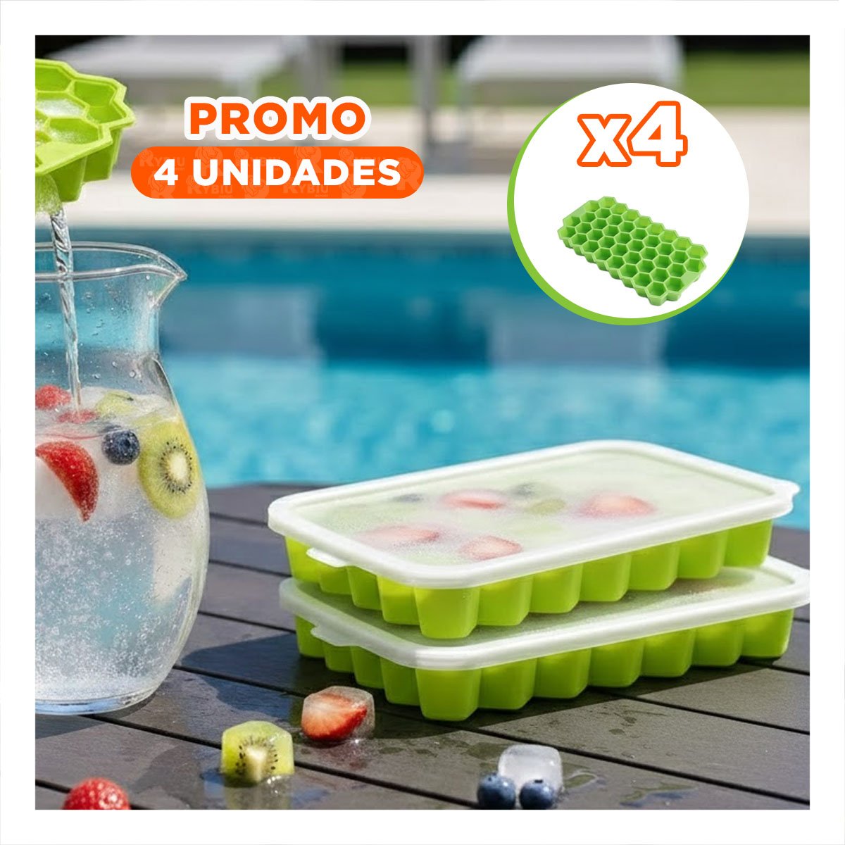 PACK4 BANDEJA DE HIELO VERDE 20,5X12CM PARA LA GESTION DE SU COCINA YREGALO STICKER - 1