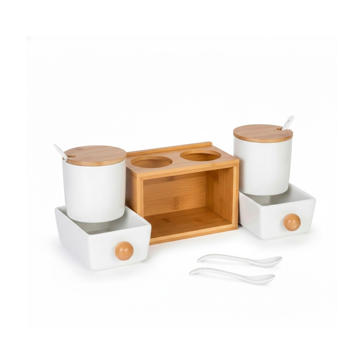 SET DE 4 RECIPIENTES CON TAPA CUCHARA BASE BLANCO 32X12CM ALMACENAJE COCINA YREGALO STICKER - 1