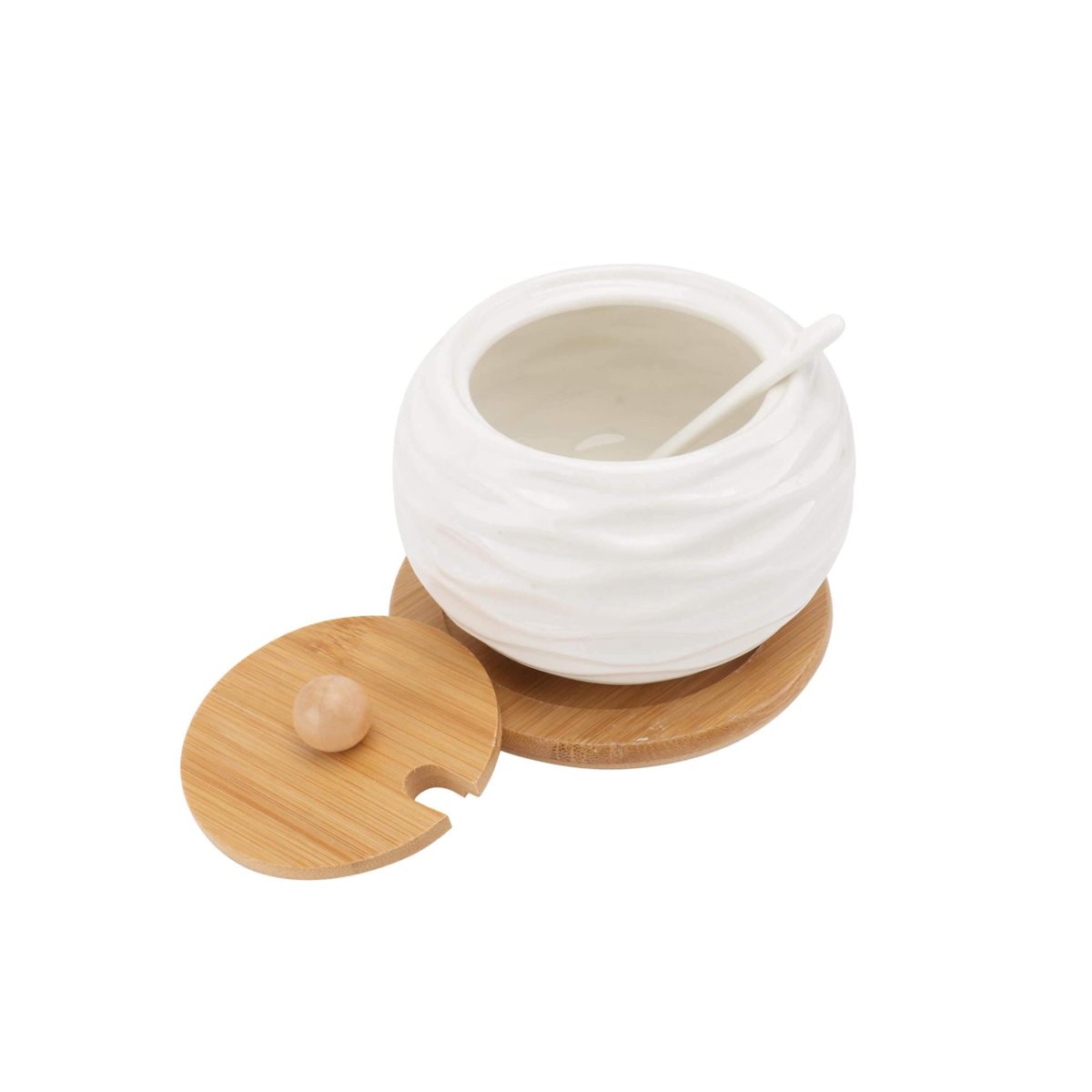 RECIPIENTE DE COLOR BLANCO CIRCULAR 500ML CON TAPA BAMBU CUCHARA Y BASE YLIGAS REGALO - 5