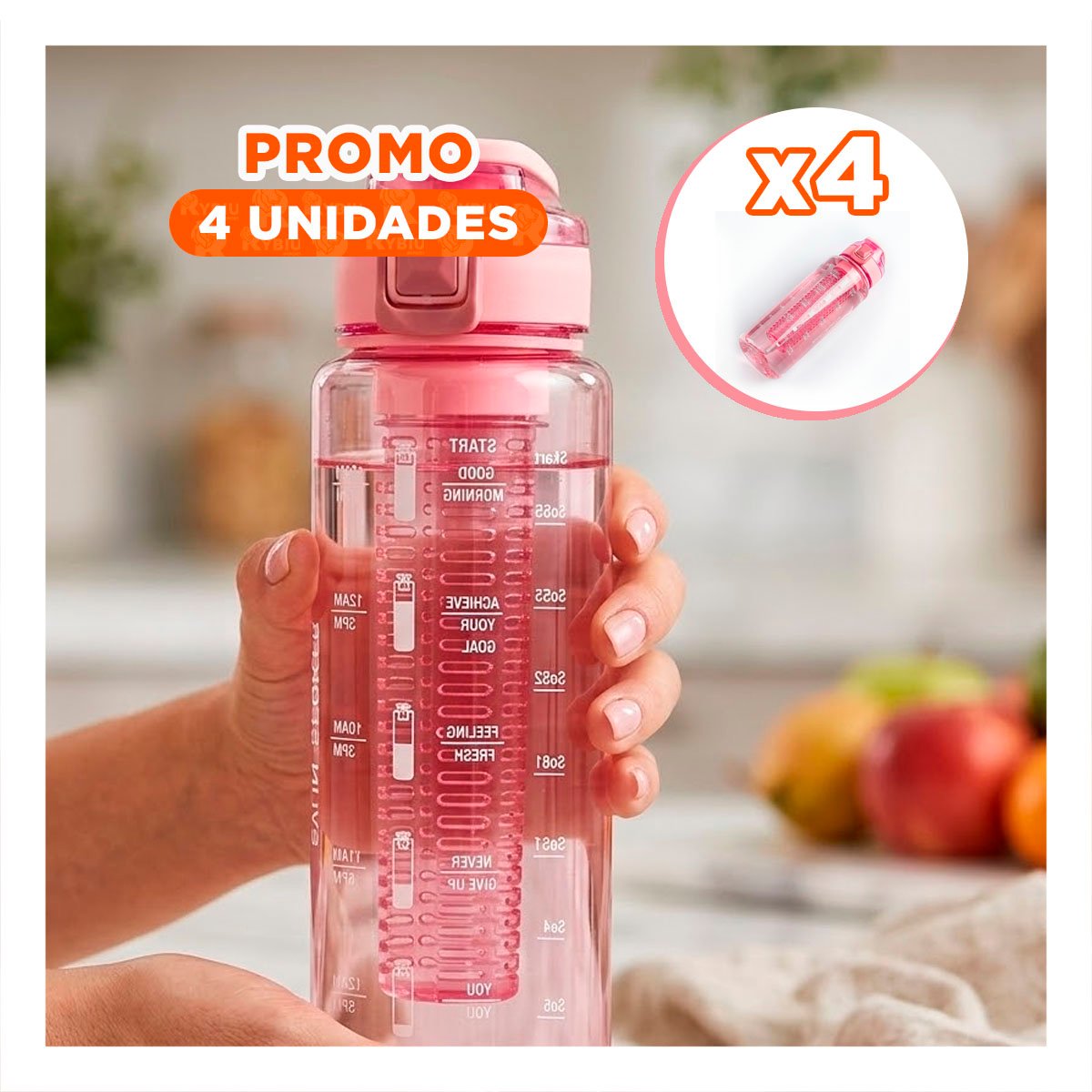 PACK4 BIDON DEPORTIVO CON FILTRO 1000 ML ROSADO TRANSPARENTE DE ENTRENAMIENTOS YREGALO STICKER - 1