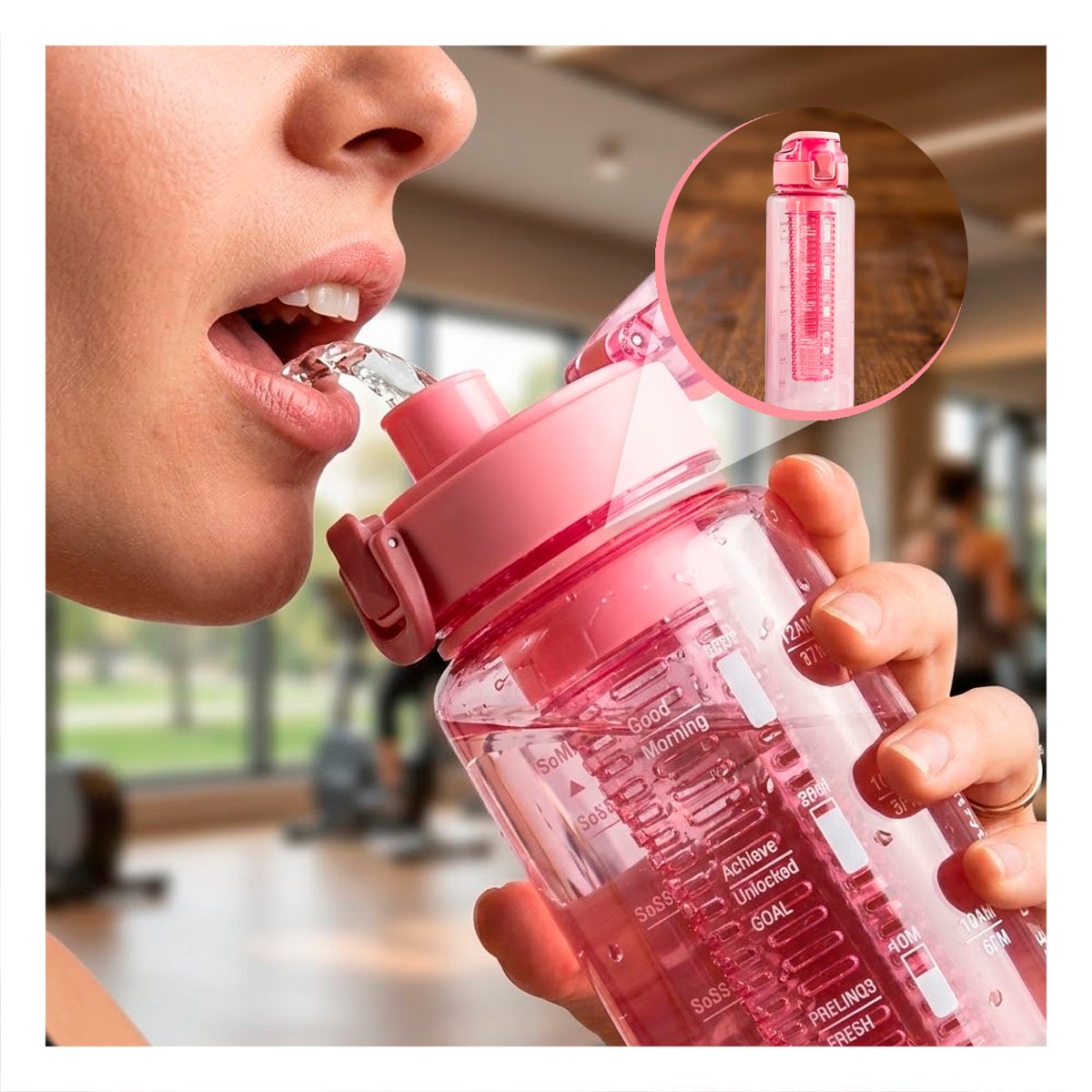 PACK4 BIDON DEPORTIVO CON FILTRO 1000 ML ROSADO TRANSPARENTE DE ENTRENAMIENTOS YREGALO STICKER - 5