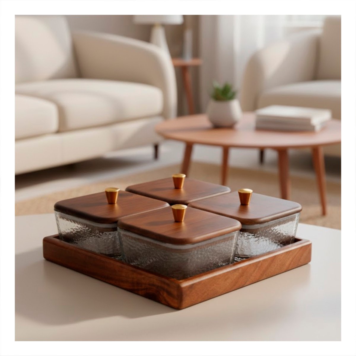 PACK2 PACK DE 4 RECIPIENTES CON TAPA MADERA BASE MARRON CUADRADOS ALMACENAJE YPAPEL REGALO - 5