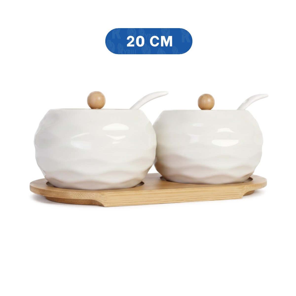 PACK6 CONJUNTO DE 2 RECIPIENTES BLANCO TAPA BAMBU 19,9CM COCINA Y USO DIARIO HOGAR - 4