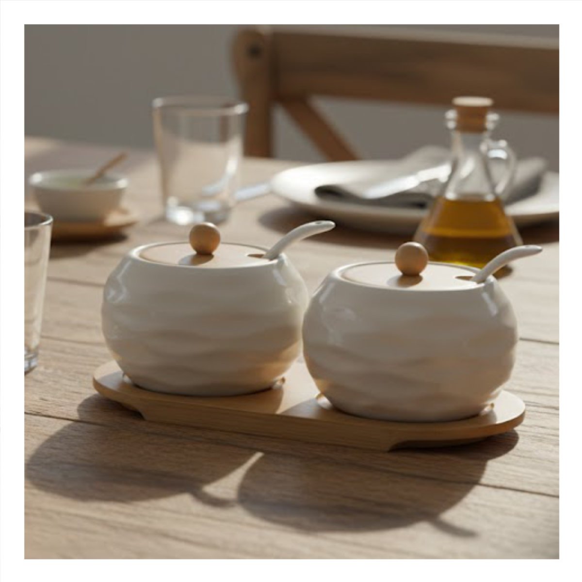 PACK6 CONJUNTO DE 2 RECIPIENTES BLANCO TAPA BAMBU 19,9CM COCINA Y USO DIARIO HOGAR - 5