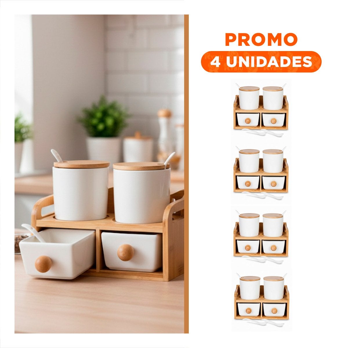 PACK4 PACK BLANCO DE 4 RECIPIENTES TAPA CUCHARA BASE 32X12CM COCINA Y ORGANIZACIÓN - 1