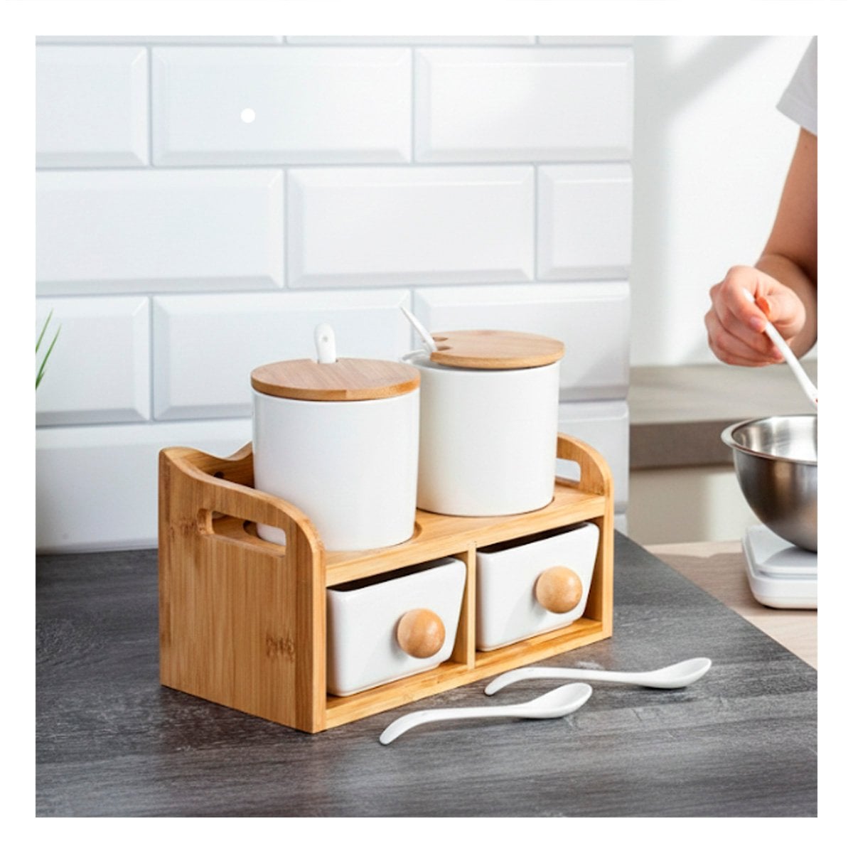 PACK4 PACK BLANCO DE 4 RECIPIENTES TAPA CUCHARA BASE 32X12CM COCINA Y ORGANIZACIÓN - 5