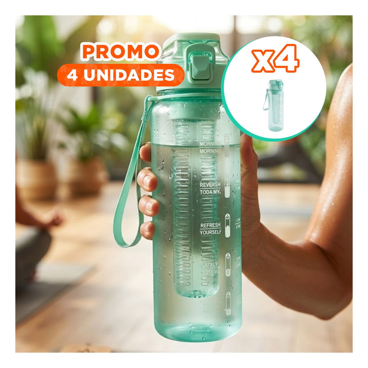 PACK4 BOTELLON GRANDE CON FILTRO 1000ML VERDE TRANSPARENTE PARA HOGAR Y OFICINA YPAPEL REGALO - 1