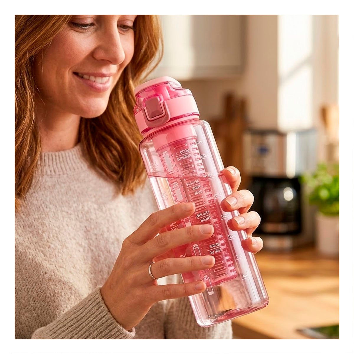 VASO CON FILTRO 1000 ML ROSADO TRANSPARENTE PARA AGUA Y BEBIDAS SALUDABLES YSTICKY - 1