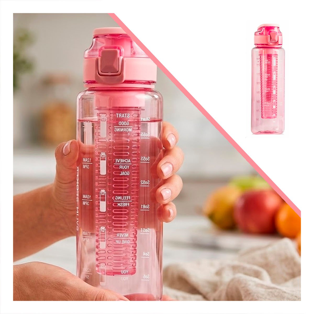VASO CON FILTRO 1000 ML ROSADO TRANSPARENTE PARA AGUA Y BEBIDAS SALUDABLES YSTICKY - 5