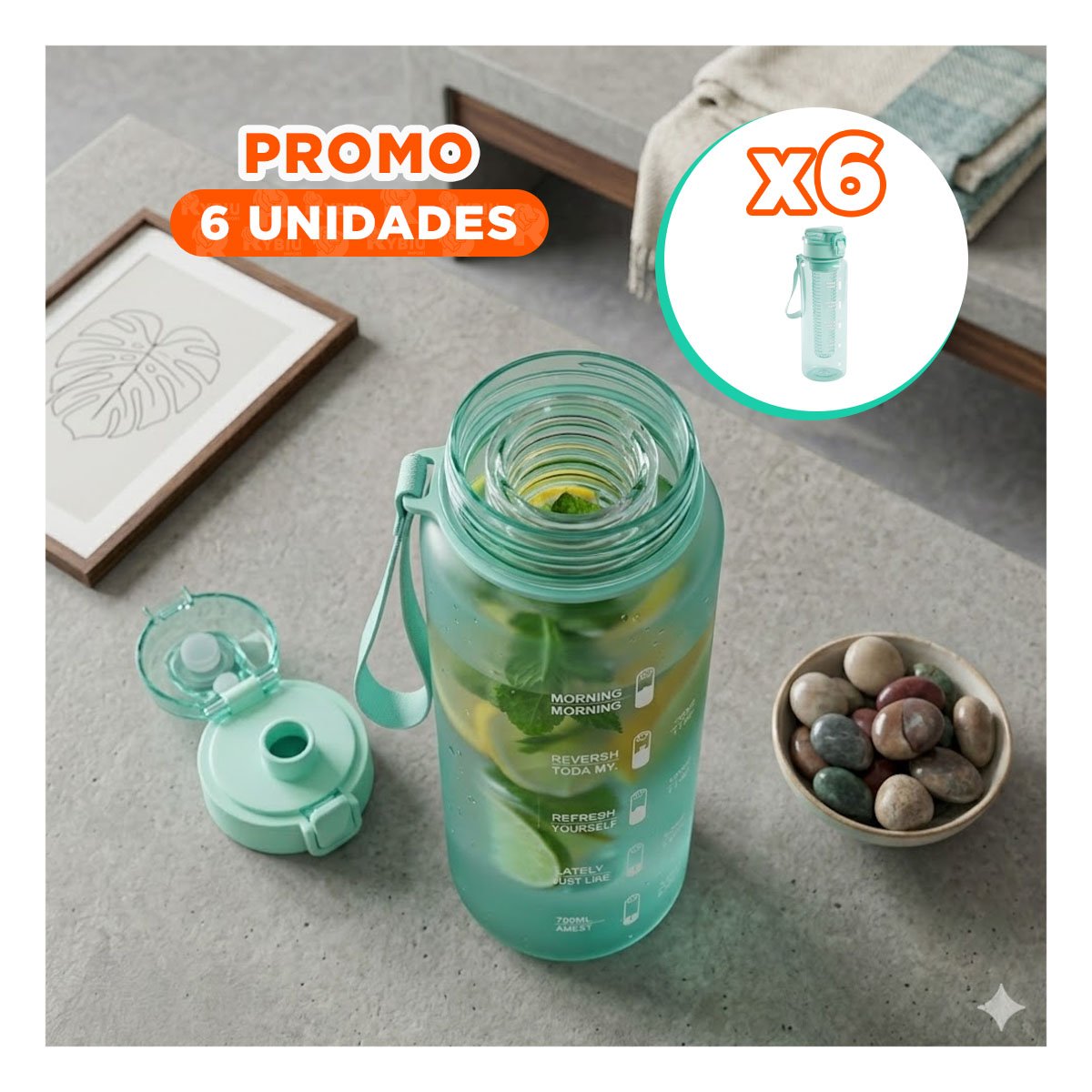 PACK6 SUMINISTRO DE AGUA CON FILTRO 1000ML VERDE TRANSPARENTE PARA ACTIVIDADES YPAPEL REGALO - 1