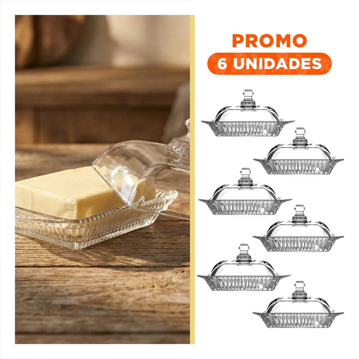 PACK6 CONTENEDOR HERMETICO PARA MANTEQUILLA TRANSPARENTE USO DIARIO HOGAR YREGALO STICKER - 1
