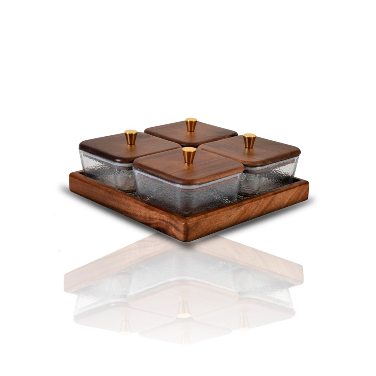 SET MARRON DE 4 RECIPIENTES TAPA BASE MADERA CUADRADOS GUARDAR ALIMENTOS YLIGAS REGALO - 5