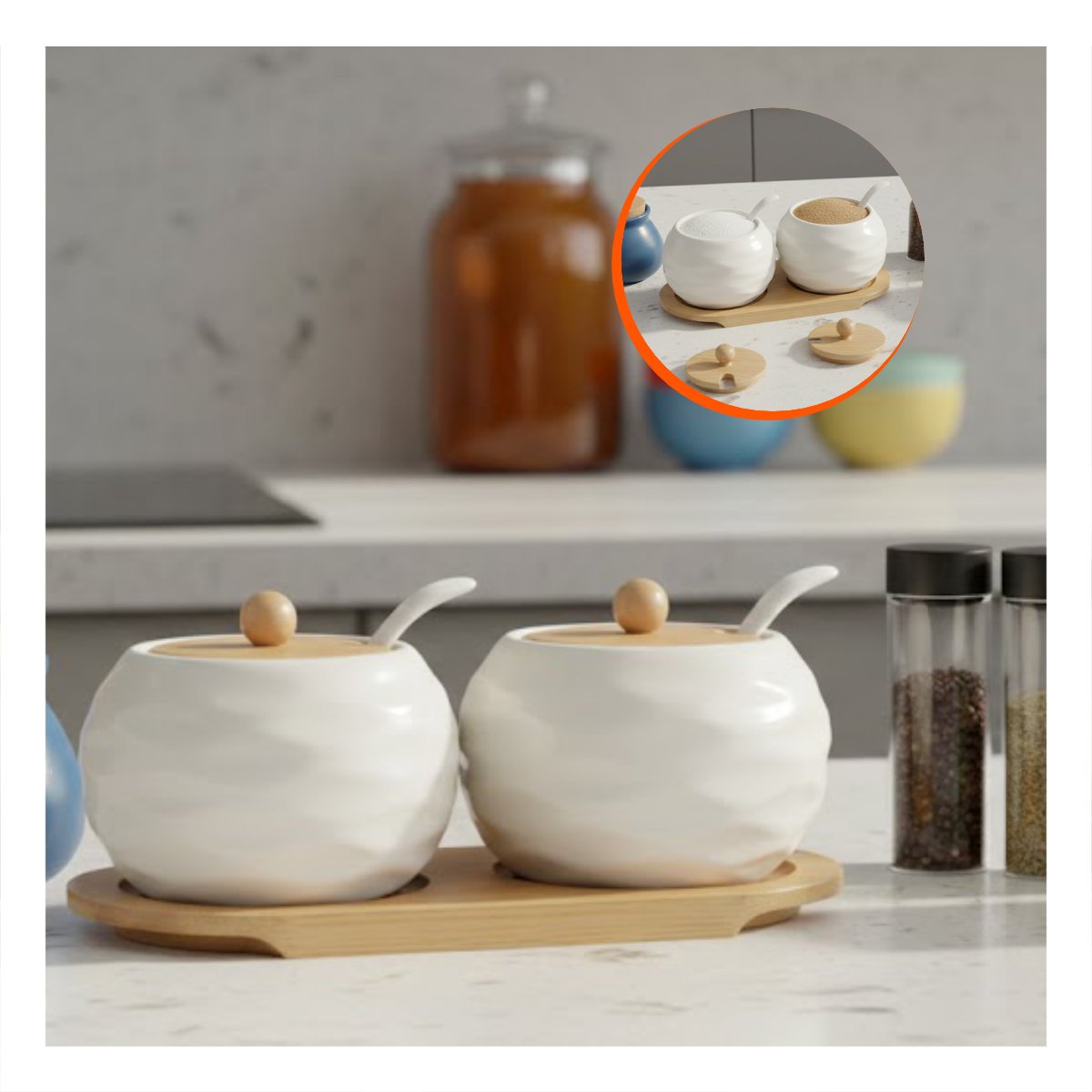 PACK2 COMBO DE 2 RECIPIENTES BLANCO CON TAPA BAMBU 19,9CM COCINA Y ALMACENAJE DIARIO - 5