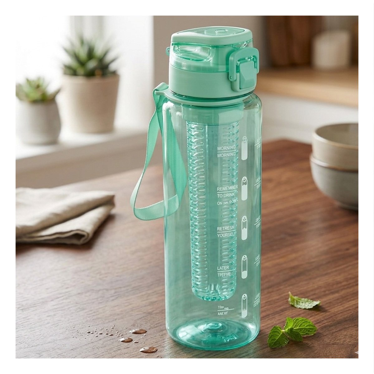 PACK2 HIDRATADOR DE AGUA CON FILTRO 1000ML VERDE TRANSPARENTE PARA CASA YPAPEL REGALO - 2