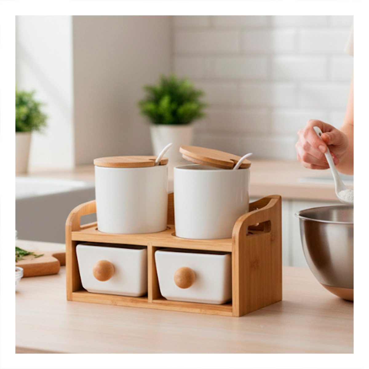 SET DE 4 RECIPIENTES BLANCO TAPA BASE CUCHARA 32X12CM COCINA Y ORGANIZACIÓN YPOST IT - 3
