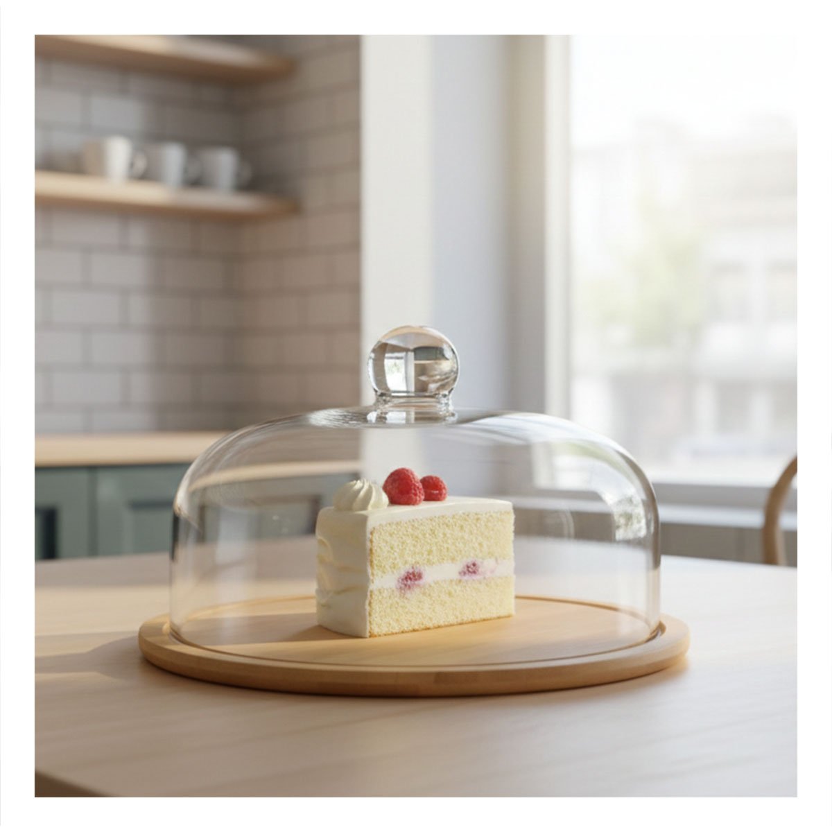 SET DE BASE MADERA CON CUPULA DE VIDRIO TRANSPARENTE BAMBU 29X20CM COCINA YLIGAS REGALO - 3
