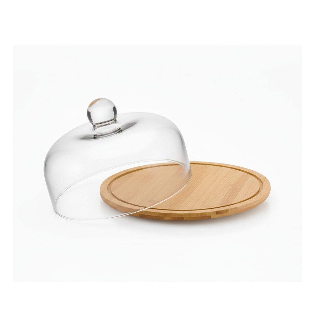 SET DE BASE MADERA CON CUPULA DE VIDRIO TRANSPARENTE BAMBU 29X20CM COCINA YLIGAS REGALO - 5