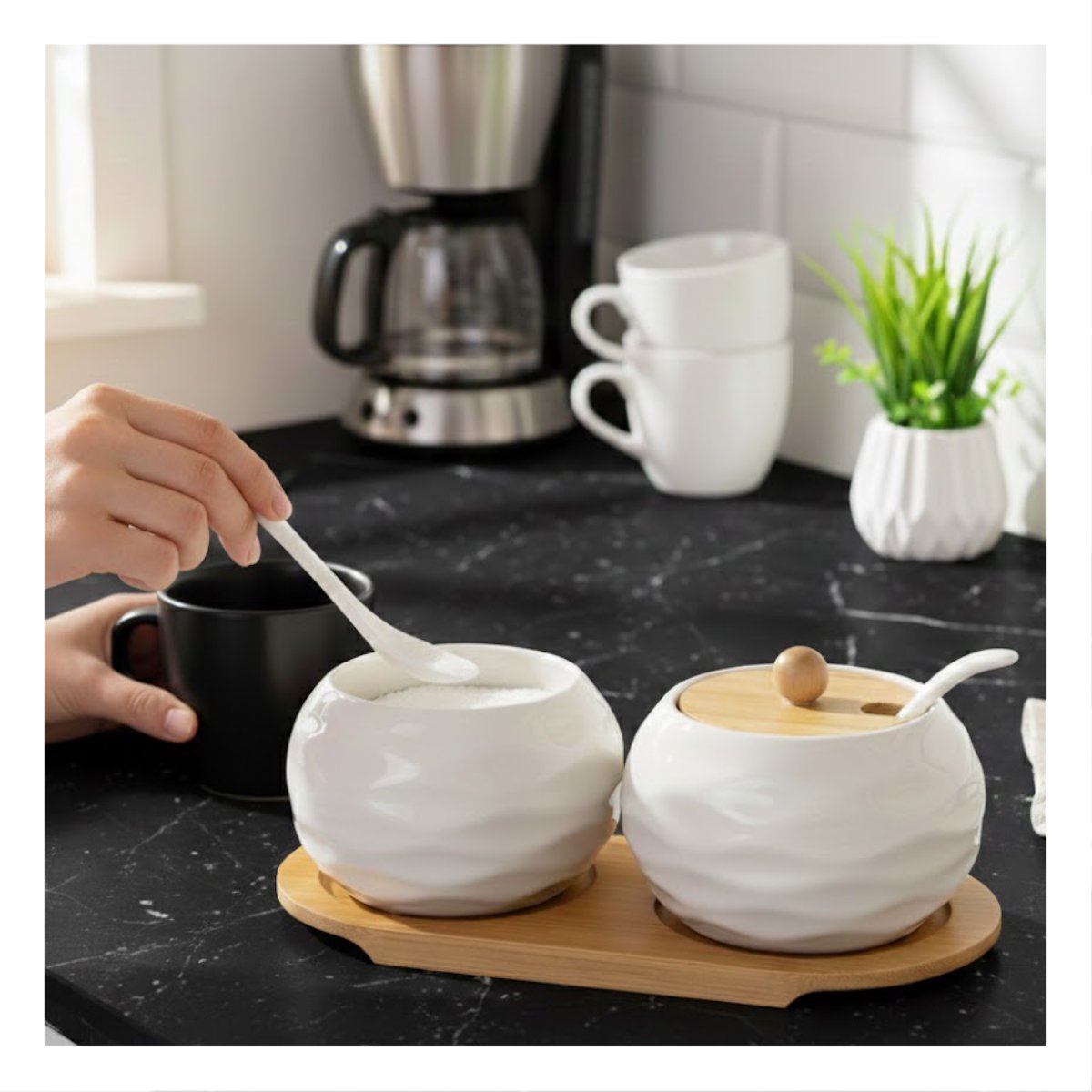 PACK2 COMBO BLANCO DE 2 RECIPIENTES TAPA BAMBU 19,9CM USO DIARIO Y HOGAR YPAPEL REGALO - 2