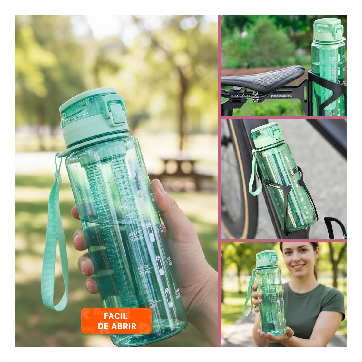 CONTENEDOR DE AGUA CON FILTRO 1000ML VERDE TRANSPARENTE PERFECTO PARA DEPORTE YLIGAS REGALO - 2